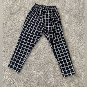 Women’s Black & White Windowpane Check Pants Elastic Waist, Pockets, 2XL